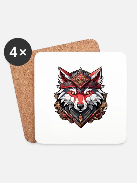 loup tatouage - Dessous de verre (lot de 4) - blanc