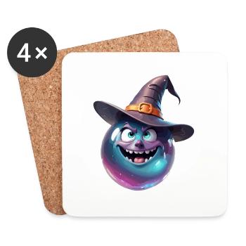Boule magique / chapeau de sorcière / visage / drôle - Dessous de verre (lot de 4) - blanc - Devant
