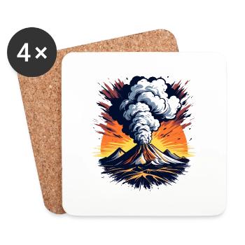 Vulkanausbruch, Eruption mit Aschewolke und Lava - Untersetzer (4er-Set) - Weiß - Vorne
