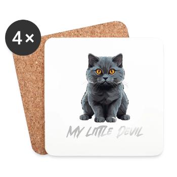 Chat Gris Mignon Mon Petit Diable - Dessous de verre (lot de 4) - blanc - Devant