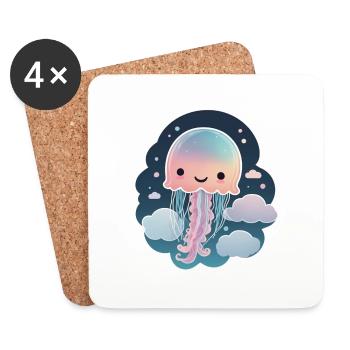 Méduse mignonne 02 - Dessous de verre (lot de 4) - blanc - Devant