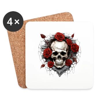 Gothic Totenkopf und Rosen Kunst Grafik Mode - Untersetzer (4er-Set) - Weiß - Vorne