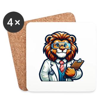 Cute Lion Scientist - Coasters (set of 4) - white - Front