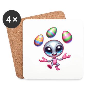 Jongleur de Pâques extraterrestre : Acrobaties d’œufs - Dessous de verre (lot de 4) - blanc - Devant
