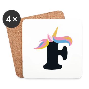 Unicorn Letter Rainbow Style "F" | be unique - Coasters (set of 4) - white - Front