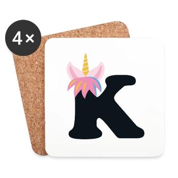 Unicorn Letter Rainbow Style "K" | be unique - Coasters (set of 4) - white - Front