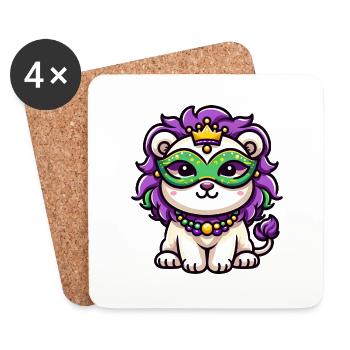 Bande dessinée mignonne de Lion de Mardi Gras - Dessous de verre (lot de 4) - blanc - Devant