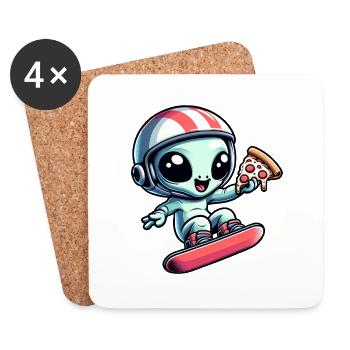 Mignon Comic Alien Snowboard Snowboarder - Dessous de verre (lot de 4) - blanc - Devant