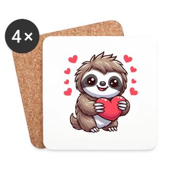 Mignon paresseux amour coeur amitié - Dessous de verre (lot de 4) - blanc - Devant