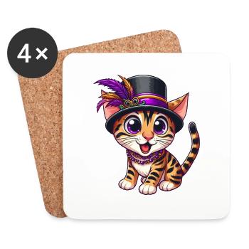 Süße Comic Bengalkatze Mardi Gras - Untersetzer (4er-Set) - Weiß - Vorne