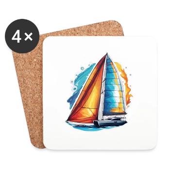 Bateau pirate / Bateau / Mer / Océan / Vagues - Dessous de verre (lot de 4) - blanc - Devant