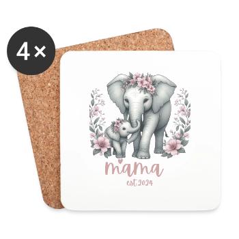 Mama 2024 Célébration de la couronne florale d’éléphant - Dessous de verre (lot de 4) - blanc - Devant