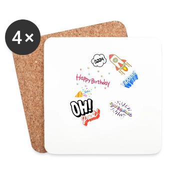 Happy birthday,comic, rocket, stars, birthday - Coasters (set of 4) - white - Front