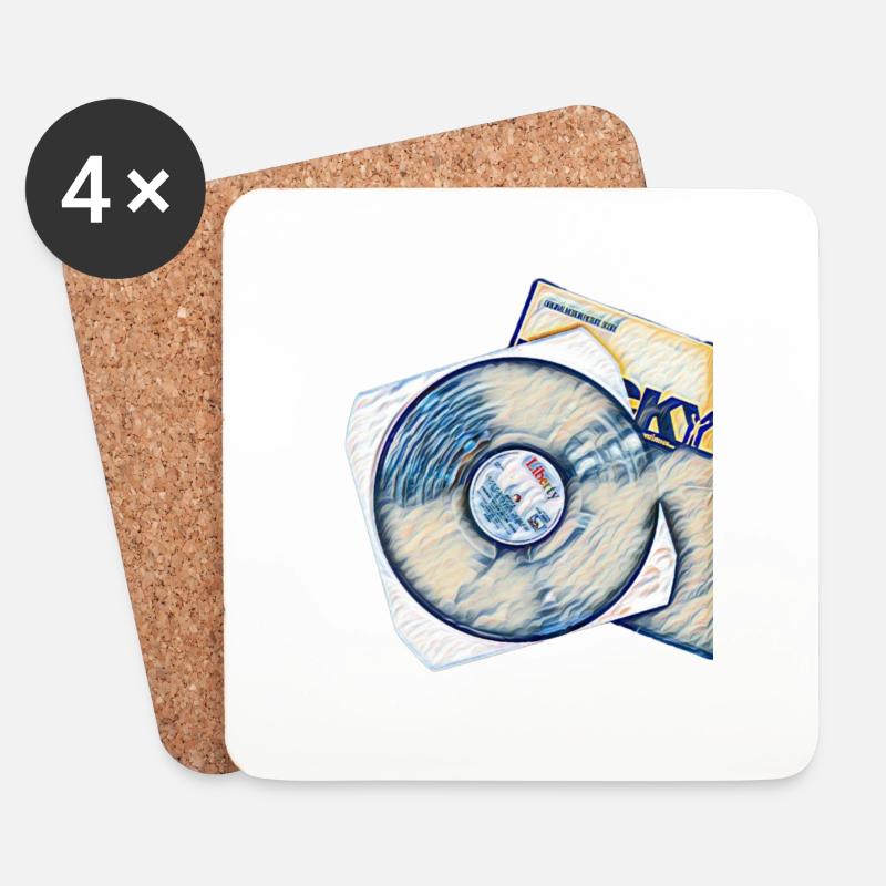 Schallplatte mit Cover - Untersetzer (4er-Set) - Weiß