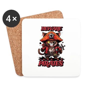 Cat Pirate a été sur ses gardes contre les pirates - Dessous de verre (lot de 4) - blanc - Devant