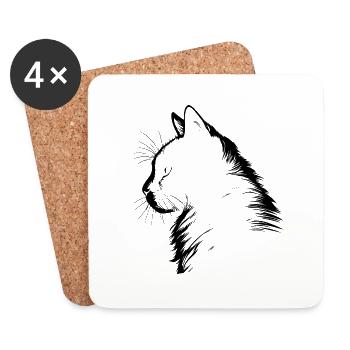 Katze, katzenmotiv - Untersetzer (4er-Set) - Weiß - Vorne