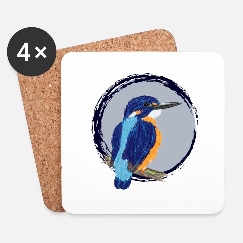Nettes Design mit einem Eisvogel III - Untersetzer (4er-Set) - Weiß