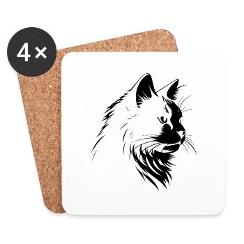 cat, cat motif, cute, gift, gift ideas - Coasters (set of 4) - white - Front