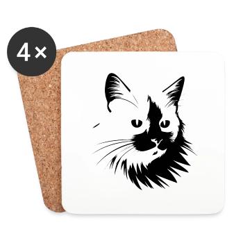Katze, katzenmotiv - Untersetzer (4er-Set) - Weiß - Vorne