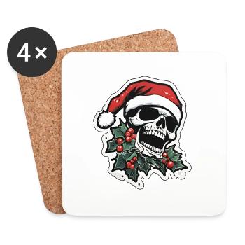 Weihnachtsschädel Totenkopf Weihnachtsmann Tattoo - Untersetzer (4er-Set) - Weiß - Vorne