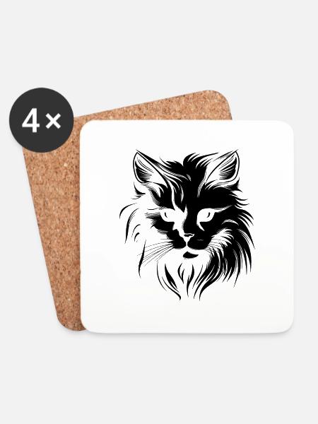 Katze, Katzenmotiv, Katzengesicht - Untersetzer (4er-Set) - Weiß