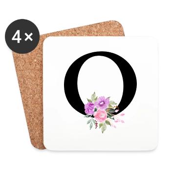 Lettre o floral violet - Dessous de verre (lot de 4) - blanc - Devant