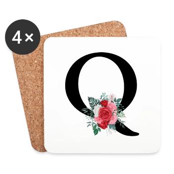 Red Floral Letter Q - Coasters (set of 4) - white - Front