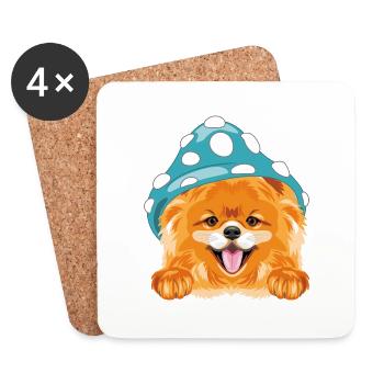 Mignon chien poméranien souriant avec chapeau d’amanite bleue - Dessous de verre (lot de 4) - blanc - Devant