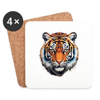 Tigerkopf - Untersetzer (4er-Set) - Weiß - Vorne