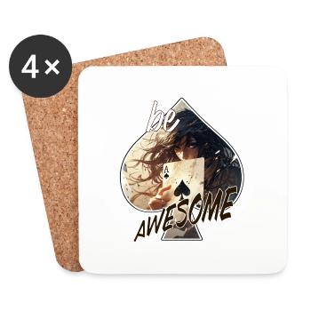 Poker-Spielkarten Motiv - be awesome - Untersetzer (4er-Set) - Weiß - Vorne
