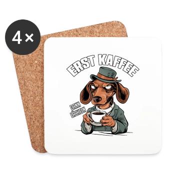 Grantiger Dackel und lustiger Kaffeetrinkerspruch - Untersetzer (4er-Set) - Weiß - Vorne