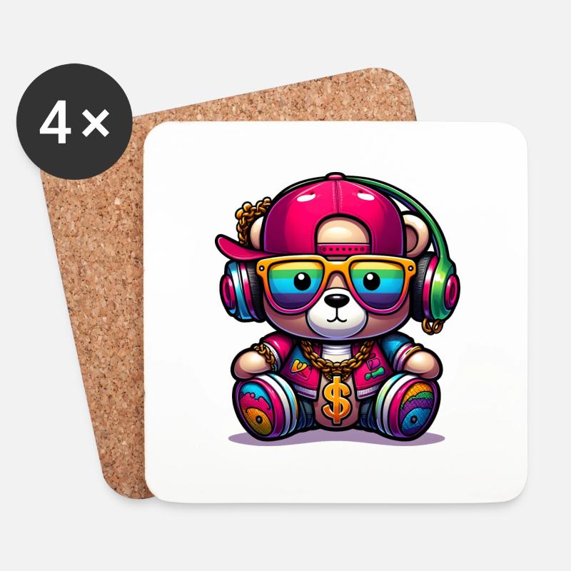 Bunter Teddybär - Untersetzer (4er-Set) - Weiß