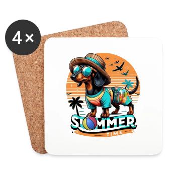 Dackel Jagdhund und Hunde lieben Sommer und Strand - Untersetzer (4er-Set) - Weiß - Vorne