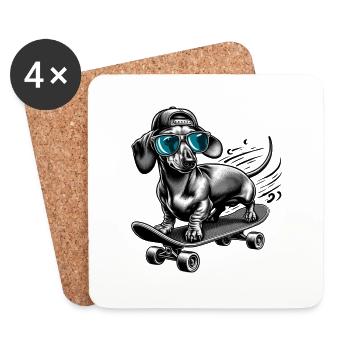 Dackel Jagdhund als Skater der Hund für Hunde - Untersetzer (4er-Set) - Weiß - Vorne