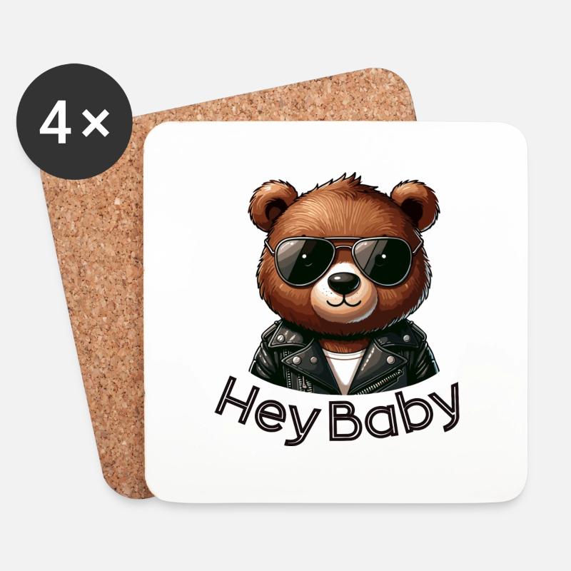Hey Baby cooler Teddy - Untersetzer (4er-Set) - Weiß