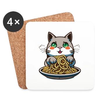 Nouilles pour chat - Dessous de verre (lot de 4) - blanc - Devant