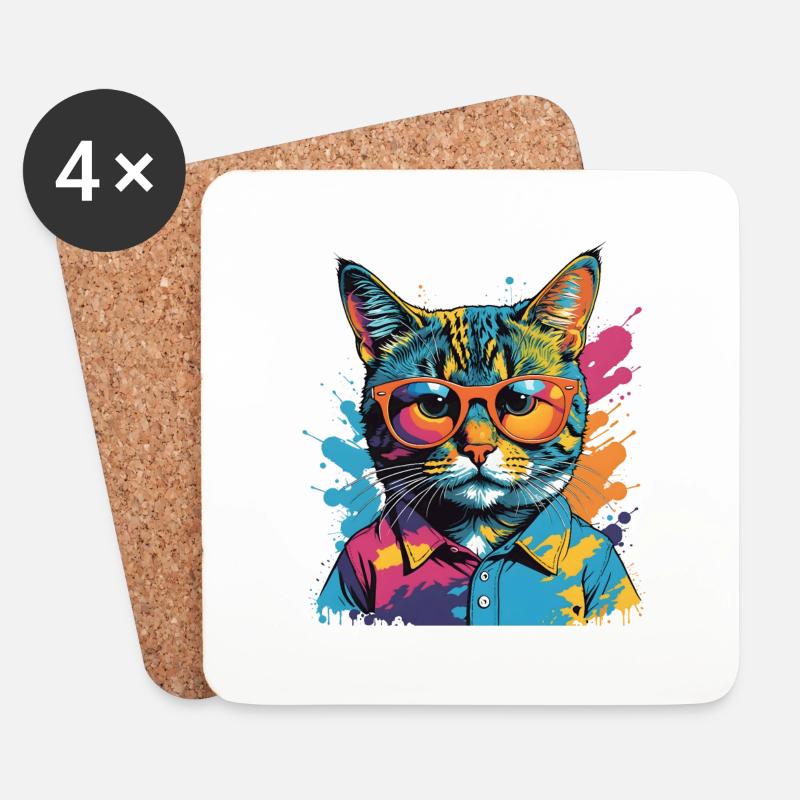 MADFOXX - CC-Cat - Untersetzer (4er-Set) - Weiß