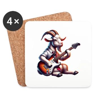 Goat Playing Electric Guitar Band Design - Coasters (set of 4) - white - Front