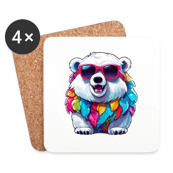 Ours polaire / Animal / Pôle Nord / hiver / enfantin / mignon - Dessous de verre (lot de 4) - blanc - Devant