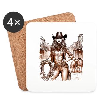 western vintage cowboy girl american wild west - Coasters (set of 4) - white - Front