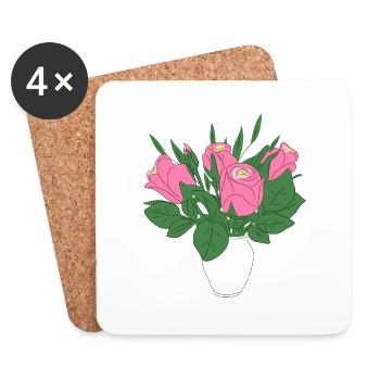 roses floral pattern blossom floral rose flower - Coasters (set of 4) - white - Front