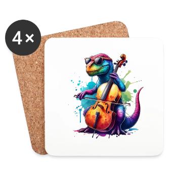 Cool Dino Violoncelliste Musique Classique - Dessous de verre (lot de 4) - blanc - Devant