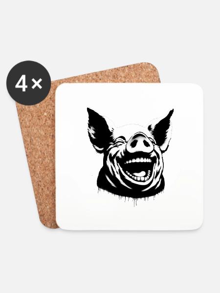 Lachendes Schwein - Untersetzer (4er-Set) - Weiß