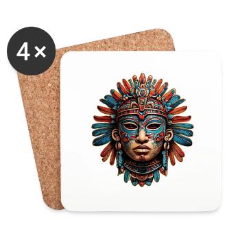 Kunstvolle geschnitzte Azteken, Maya, Inka Maske - Untersetzer (4er-Set) - Weiß - Vorne