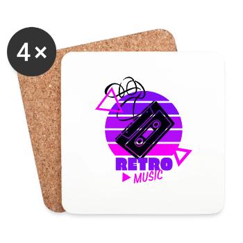 Retro Music - 80s - Achtziger - Kassette - Untersetzer (4er-Set) - Weiß - Vorne