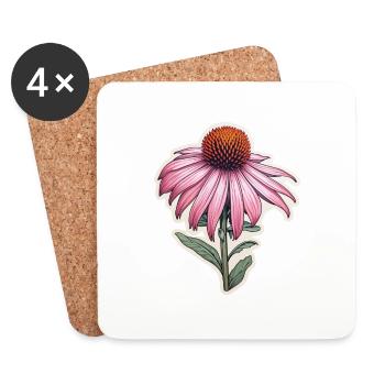 Échinacée plante 1 fleur - Dessous de verre (lot de 4) - blanc - Devant