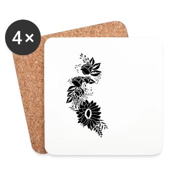 Lettre g floral noir et blanc - Dessous de verre (lot de 4) - blanc - Devant