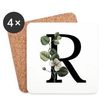 Letter R Green Botanical - Coasters (set of 4) - white - Front