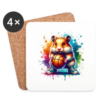 Mignon Hamster Basketteur Joueur Dunk - Dessous de verre (lot de 4) - blanc - Devant