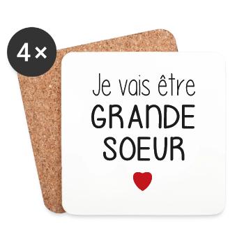 Je vais être grande soeur - cœur - Dessous de verre (lot de 4) - blanc - Devant